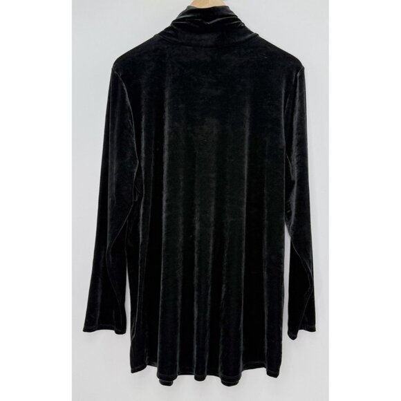 Belle Kim Gravel Black Velvet Pullover Tunic Sweater‎ Mock Neck XL Event Preppy - Picture 2 of 8